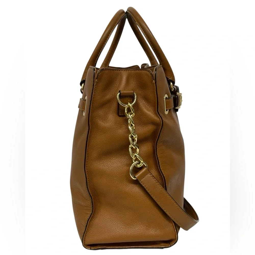 Michael Kors Hamilton Camel Brown Leather Satchel Tote Shoulder Bag 14 x 13 x 6 - Picture 6 of 16
